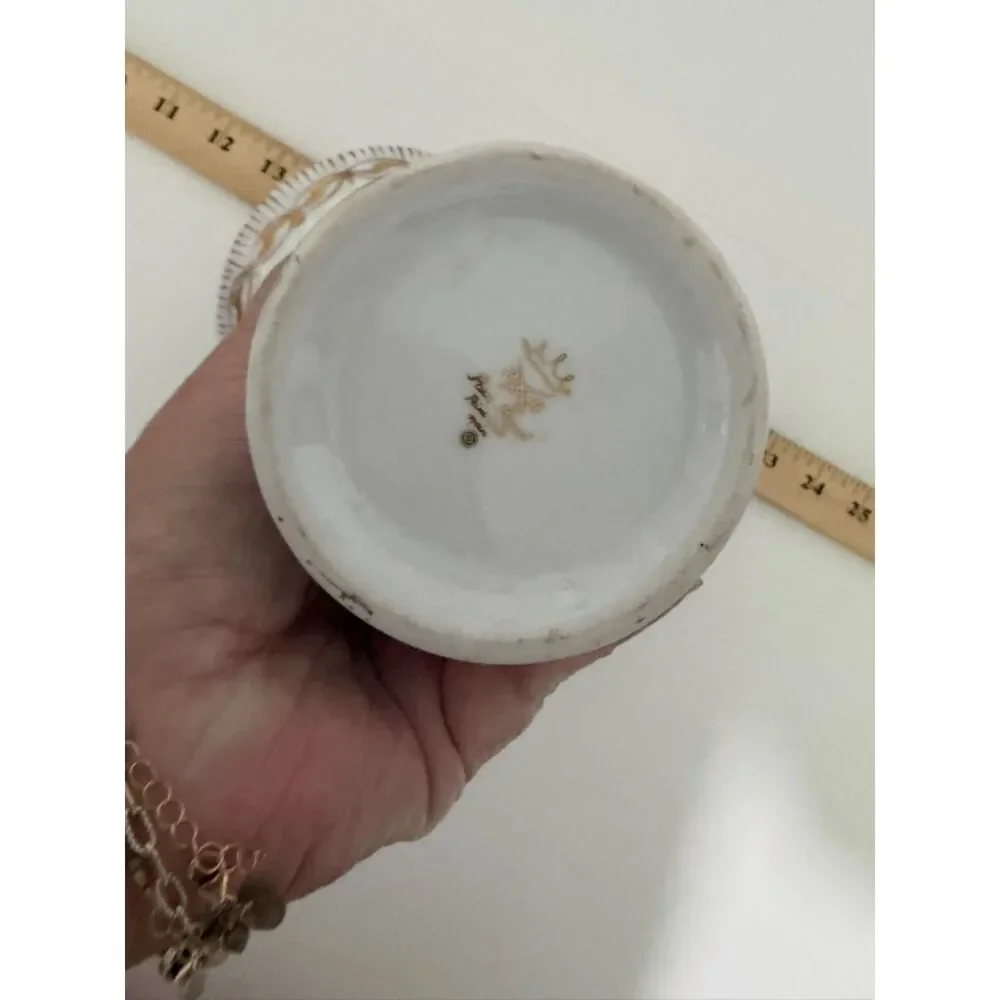Vintage Paris royal Peint a la Main Handled floral basket vase gold trim